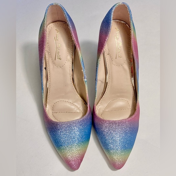 Anne Michelle Glitter Pumps Rainbow Heels Pointed Toe HIBISCUS Stilletos sz 7 - Picture 3 of 16